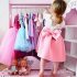 1 Piece Summer Pink Ruffle Shoulder Back Bow Tie and Lace Detail Swing Dress Clothes Set fashionable Girls Outfit