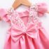 1 Piece Summer Pink Ruffle Shoulder Back Bow Tie and Lace Detail Swing Dress Clothes Set fashionable Girls Outfit