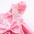 1 Piece Summer Pink Ruffle Shoulder Back Bow Tie and Lace Detail Swing Dress Clothes Set fashionable Girls Outfit