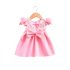 1 Piece Summer Pink Ruffle Shoulder Back Bow Tie and Lace Detail Swing Dress Clothes Set fashionable Girls Outfit