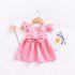 1 Piece Summer Pink Ruffle Shoulder Back Bow Tie and Lace Detail Swing Dress Clothes Set fashionable Girls Outfit