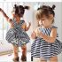 2 Piece Summer Striped Raffle Shoulder Back Cross Bow Tie Dress + Lace Detail Diaper Cover Clothes Set fashionable Baby Girls Outfit