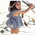 2 Piece Summer Striped Raffle Shoulder Back Cross Bow Tie Dress + Lace Detail Diaper Cover Clothes Set fashionable Baby Girls Outfit