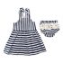 2 Piece Summer Striped Raffle Shoulder Back Cross Bow Tie Dress + Lace Detail Diaper Cover Clothes Set fashionable Baby Girls Outfit