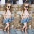 2 Pieces Summer Base Blush Ruffle Sleeveless Top + Back Pocket Denim Short Clothes Set fashionable Girls Outfit