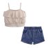 2 Pieces Summer Base Blush Ruffle Sleeveless Top + Back Pocket Denim Short Clothes Set fashionable Girls Outfit