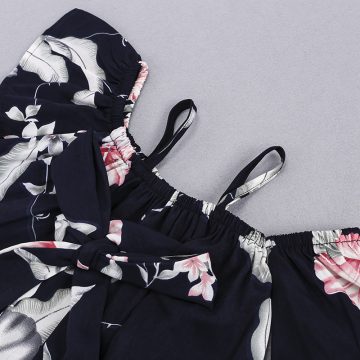 2 Pieces Summer Floral Black Off Shoulder Top + Pink Ruffle Skirt Clothes Set fashionable Girls Outfit