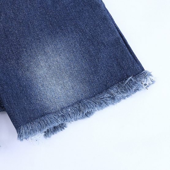 2 Pieces Summer Mustard Lace Off Shoulder Top + Frayed Hem Denim Short Clothes Set fashionable Girls Outfit