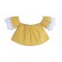 2 Pieces Summer Mustard Lace Off Shoulder Top + Frayed Hem Denim Short Clothes Set fashionable Girls Outfit
