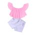 2 Pieces Summer Pink Off Shoulder Top + White Ripped Chino Short Clothes Set fashionable Girls Outfit