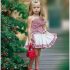 2 Pieces Summer Red And White Check Print Bow Tie Lace Shoulder Detail + Ruffle Hem Layered Skirt Shorts Clothes Set fashionable Girls Outfit