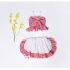2 Pieces Summer Red And White Check Print Bow Tie Lace Shoulder Detail + Ruffle Hem Layered Skirt Shorts Clothes Set fashionable Girls Outfit