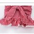 2 Pieces Summer Red And White Check Print Bow Tie Lace Shoulder Detail + Ruffle Hem Layered Skirt Shorts Clothes Set fashionable Girls Outfit