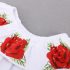 2 Pieces Summer White Off Shoulder Top Roses Printed + Ripped Denim Short Clothes Set fashionable Girls Outfit