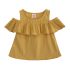 2 Pieces Summer Yellow Mustard Ruffle Top + Black Frayed Hem Chino Short Clothes Set fashionable Girls Outfit