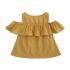 2 Pieces Summer Yellow Mustard Ruffle Top + Black Frayed Hem Chino Short Clothes Set fashionable Girls Outfit