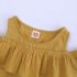 2 Pieces Summer Yellow Mustard Ruffle Top + Black Frayed Hem Chino Short Clothes Set fashionable Girls Outfit