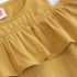 2 Pieces Summer Yellow Mustard Ruffle Top + Black Frayed Hem Chino Short Clothes Set fashionable Girls Outfit