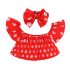 3 Pieces Summer Red Off Shoulder Top With Bow Headband + White Ripped Chino Short Clothes Set fashionable Girls Outfit