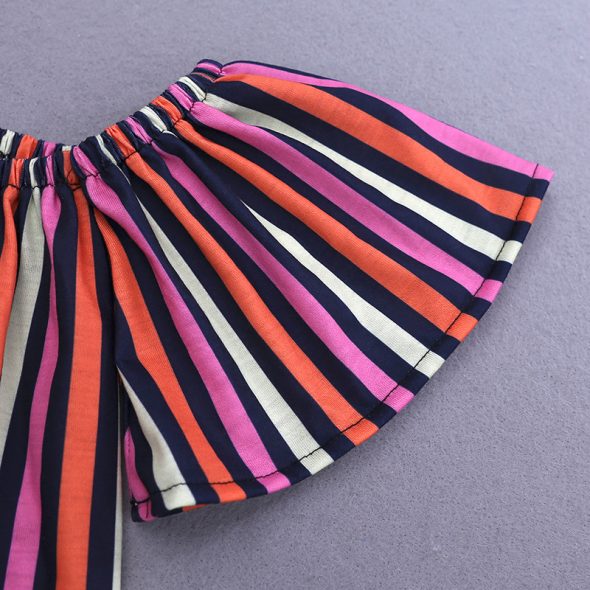 3 Pieces Summer Stripe Off Shoulder Top With Matching Headband + Bow Tie Waist Skirt Clothes Set fashionable Girls Outfit