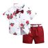 3 Pieces White Yacht Fairing Floral Short Sleeves Shirt + Red Shorts With Belt Clothes Set fashionable Boy Outfit