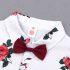 3 Pieces White Yacht Fairing Floral Short Sleeves Shirt + Red Shorts With Belt Clothes Set fashionable Boy Outfit
