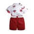 3 Pieces White Yacht Fairing Floral Short Sleeves Shirt + Red Shorts With Belt Clothes Set fashionable Boy Outfit