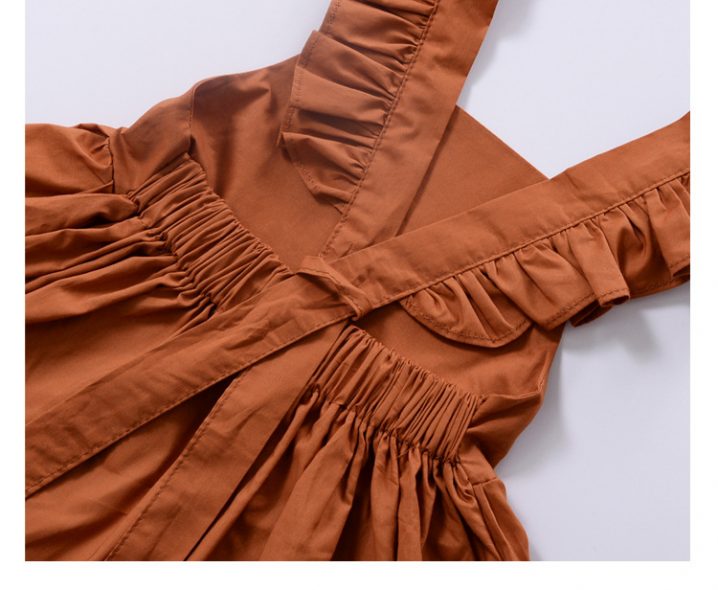 Bow Knot Back Marmalade Ruffle Shoulder Swing Dress Clothes Set fashionable Girls Outfit