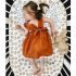 Bow Knot Back Marmalade Ruffle Shoulder Swing Dress Clothes Set fashionable Girls Outfit