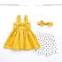 Yellow Mustard Bow Knot Back Shirring Detail Swing Dress Clothes Set fashionable Girls Outfit