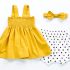 Yellow Mustard Bow Knot Back Shirring Detail Swing Dress Clothes Set fashionable Girls Outfit