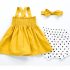Yellow Mustard Bow Knot Back Shirring Detail Swing Dress Clothes Set fashionable Girls Outfit